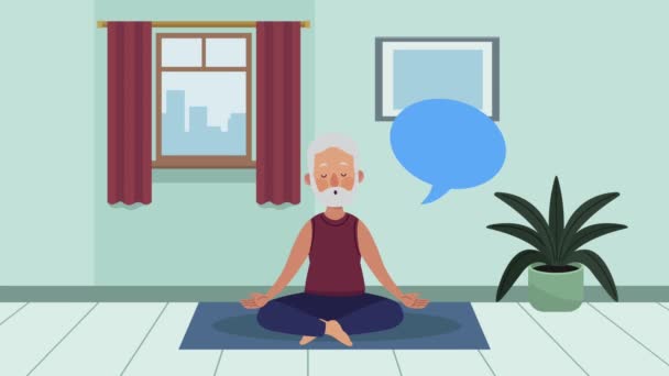 Abuelo practicando yoga animación de personajes — Vídeo de stock