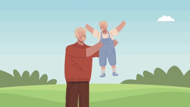 Blond vader en zoon familie personages animatie — Stockvideo