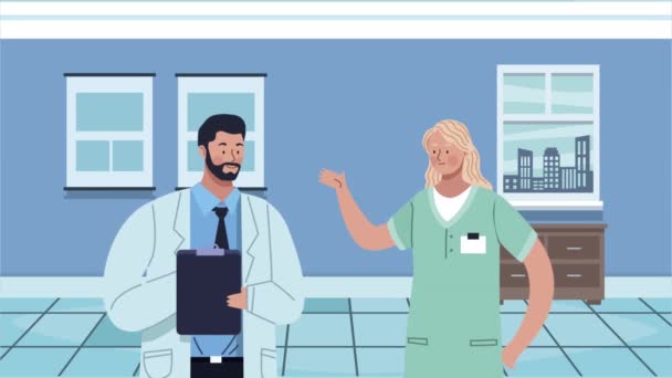 Médicos profesionales en personajes de hospital — Vídeo de stock