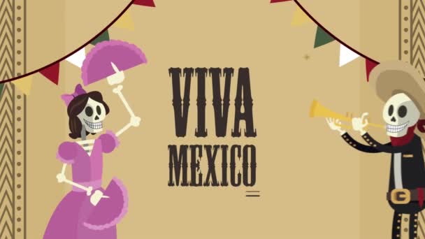 Cultura mexicana letras con esqueletos pareja — Vídeo de stock