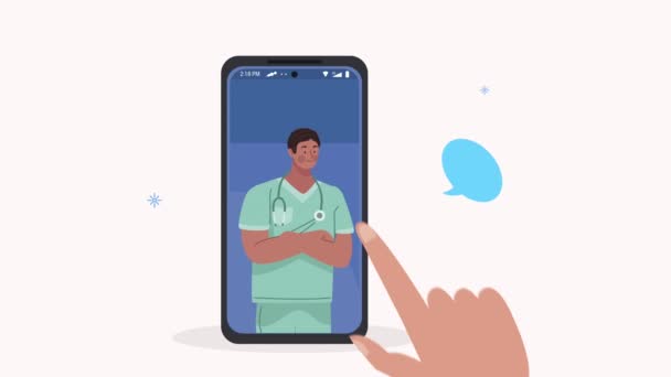 Afro profesionální lékař v animaci smartphone — Stock video