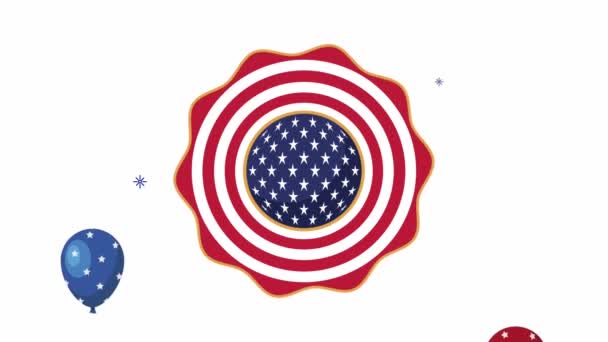 США празднование с воздушными шарами гелий и кружева флаг — стоковое видео