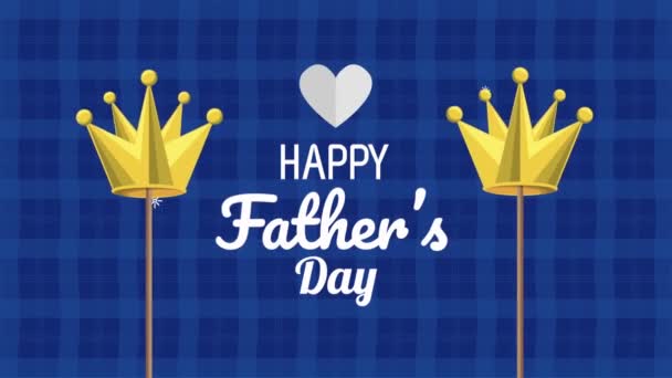 Fathers day lettering with king crowns animation — Stock Video