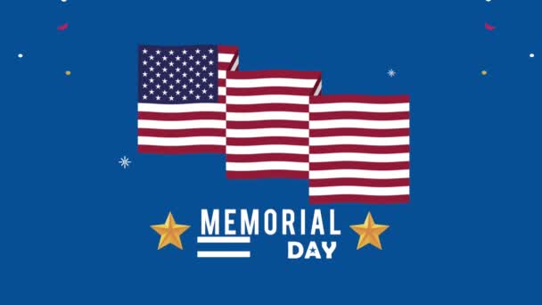 Memorial day lettering with flag and stars — Stock Video