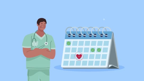 Professional doctor with calendar character — Stock Video