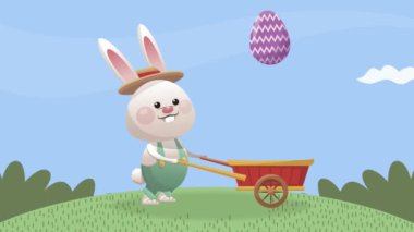 El arabası kullanan tavşanla mutlu Paskalya kutlamaları.