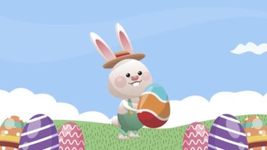 Mutlu Paskalya kutlamaları, manzara sahnesinde tavşanla.