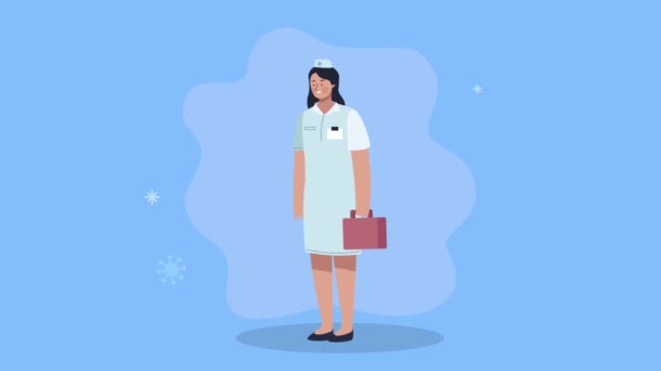 Анимация персонажа профессиональной медсестры — стоковое видео