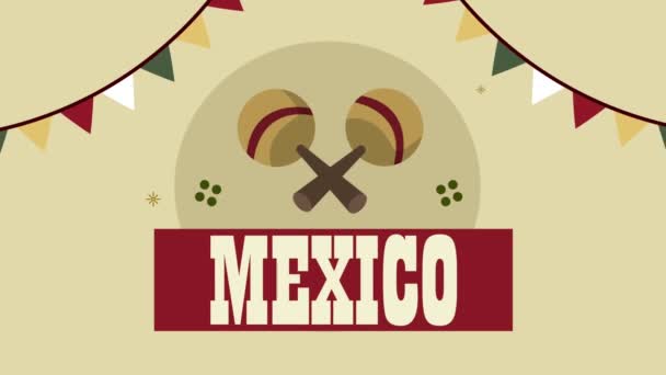 Mexicaanse cultuur belettering met maracas animatie — Stockvideo