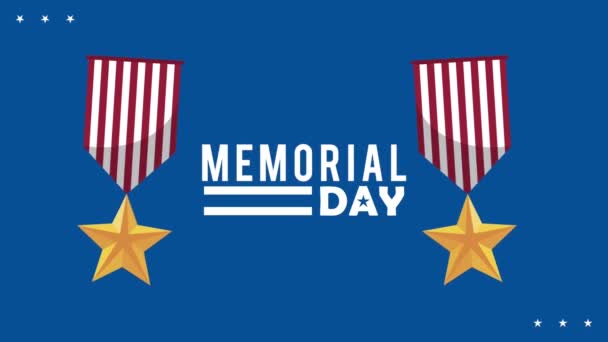 Memorial day lettering with medals animation — Stock Video