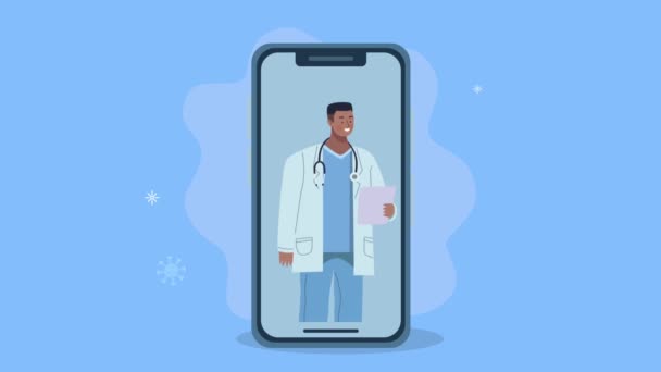 Profi-Arzt in Smartphone-Animation — Stockvideo
