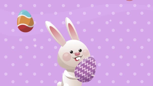 Happy easter celebration with rabbit and eggs painted — Stock Video