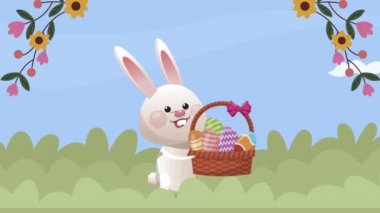 Tavşan kaldırma sepetiyle mutlu Paskalya kutlamaları