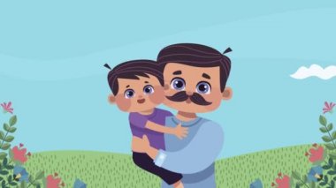 Baba oğul bahçede babalar günü animasyonu.