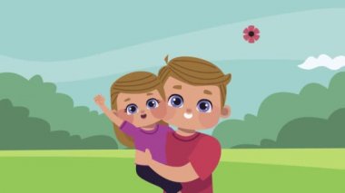 Babalar günü animasyonu. Baba oğlunu kampta kaldırıyor.