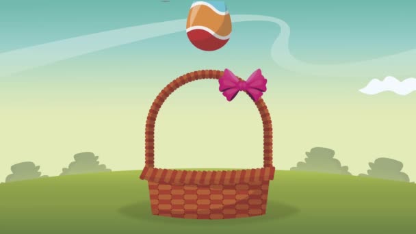 Happy easter celebration with eggs in basket — Stock Video