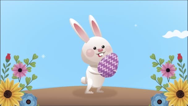 Wesołych Świąt Wielkanocnych z królikiem i jajkiem — Wideo stockowe
