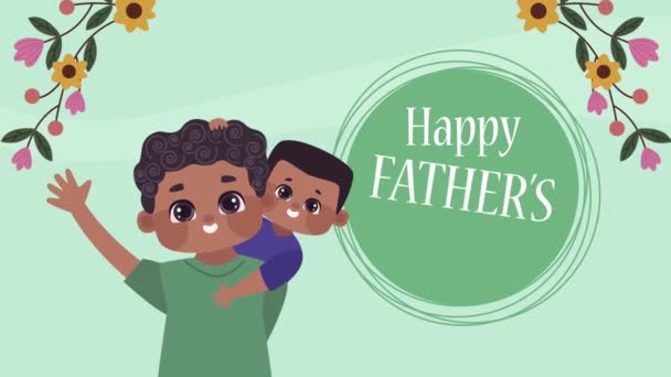 Vaders dag belettering met afro vader en zoon — Stockvideo