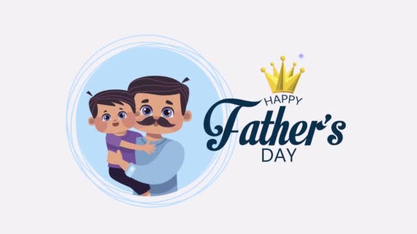 Fathers day lettering with dad and son animation — Stock Video