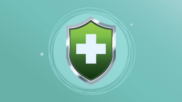 Zelená zdravotní štít bezpečnostní animace — Stock video