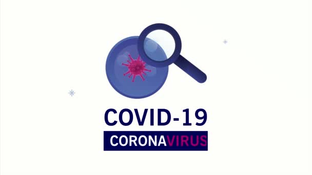 Covid19 pandemisk bokstäver med förstoringsglas — Stockvideo