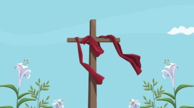 Tahta İsa haçı ve çiçek bahçesi