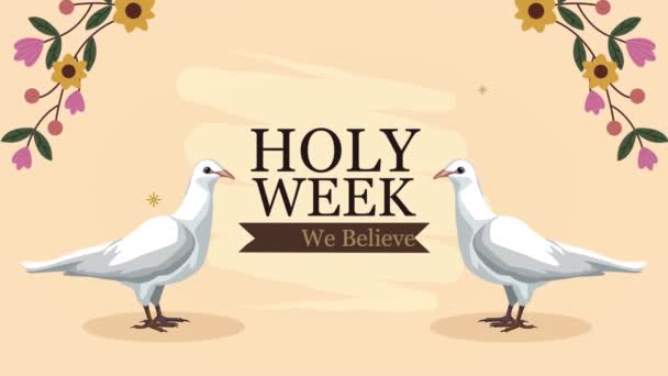 Holy week lettering animation with doves — Stock Video