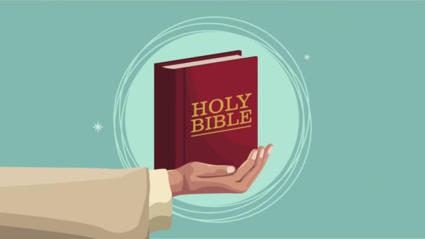 Hand lifting holy bible animation — Stock Video