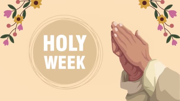 Animações sagradas semana lettering com as mãos orando — Vídeo de Stock