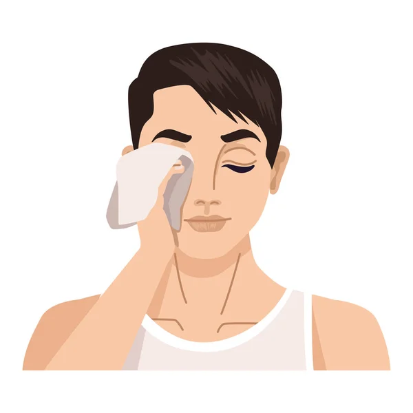 Hombre limpiando tu cara con tela — Vector de stock