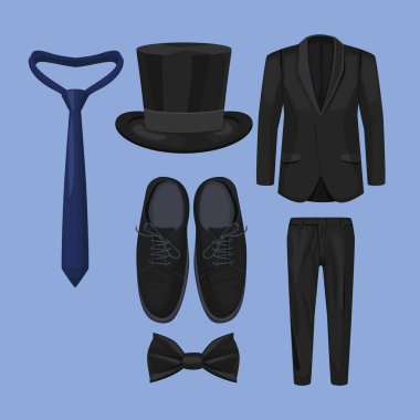 Altı beyefendi elbise giyiyor.