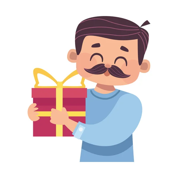 Man with mustache and gift — Stock Vector