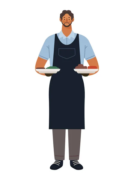 Cameriere con cibo in piatti — Vettoriale Stock