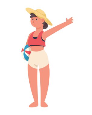 Plaj balonlu turist kadın.