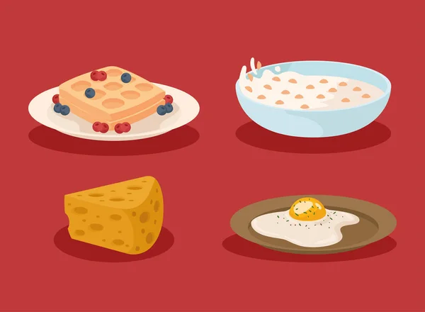 Чотири інгредієнти сніданку — стоковий вектор