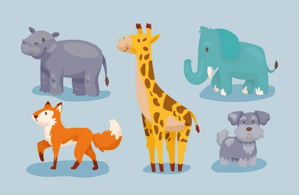 Cinq bébés animaux mignons — Image vectorielle