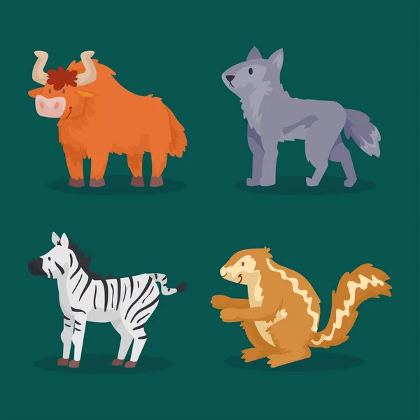 Cuatro animales lindos bebés — Vector de stock