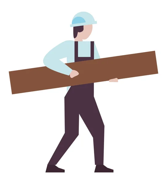 Stavitel zvedá dřevěnou desku — Stockový vektor