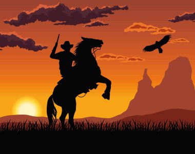 cowboy with eagle silhouette