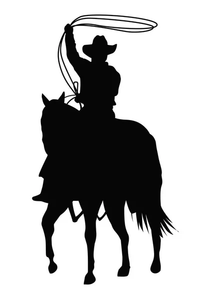 Cowboy silhouette lassoing — Vettoriale Stock
