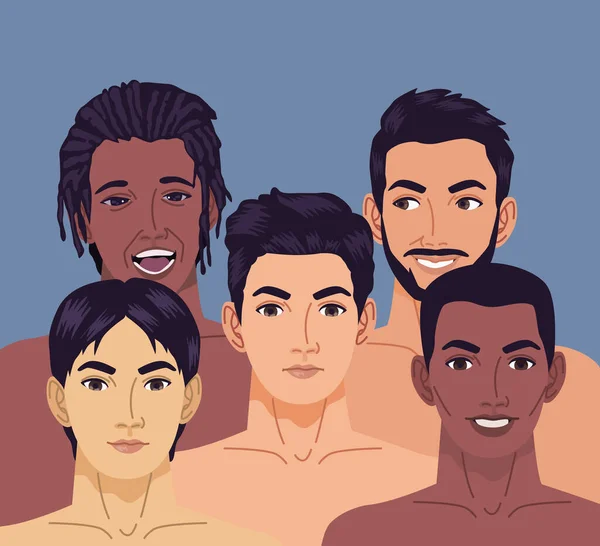 Grupp av rasgränsöverskridande män — Stock vektor