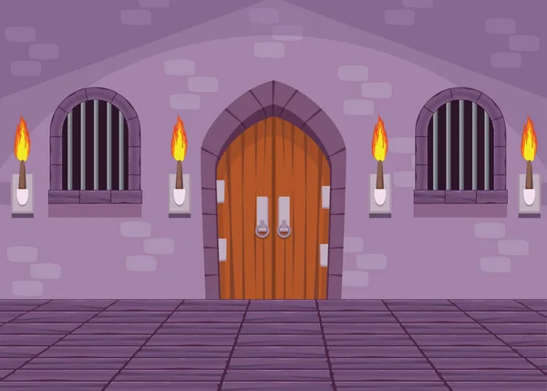 Castle door and torches — Stock Vector