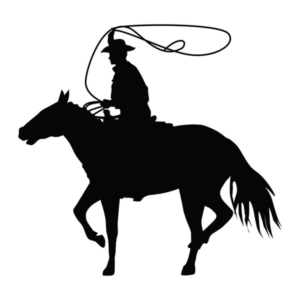 Cowboy lassoing silhouette black — Stock Vector