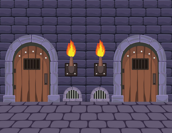 двери замка с факелами