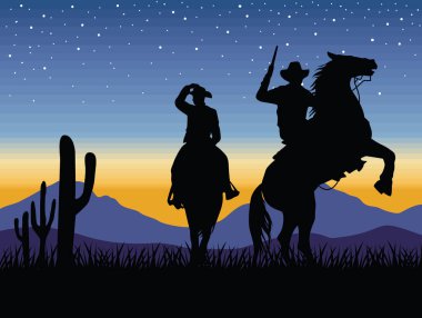 cowboys with horses silhouette