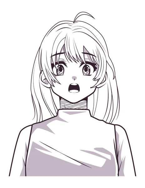 Terrified woman anime style — 스톡 벡터