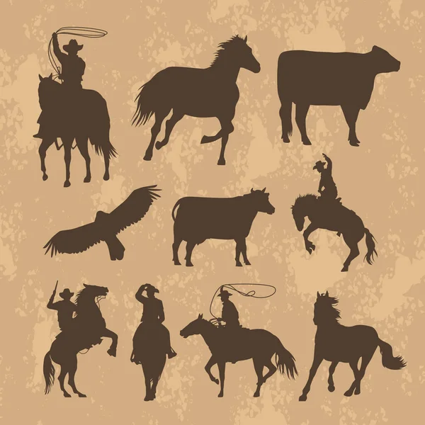 Набір ковбоїв і коней — стоковий вектор