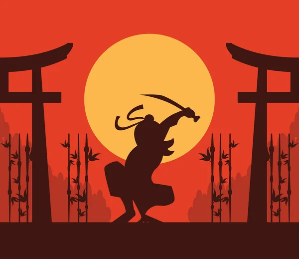 Ninja warrior silhouette — Stock Vector