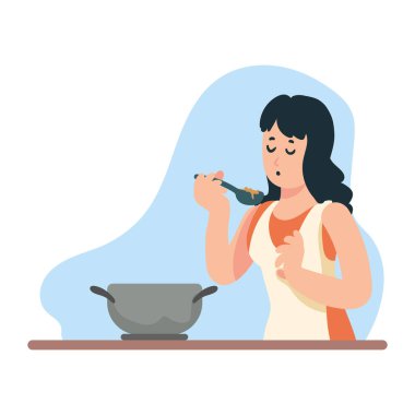 Kaşıkla yemek yapan kadın