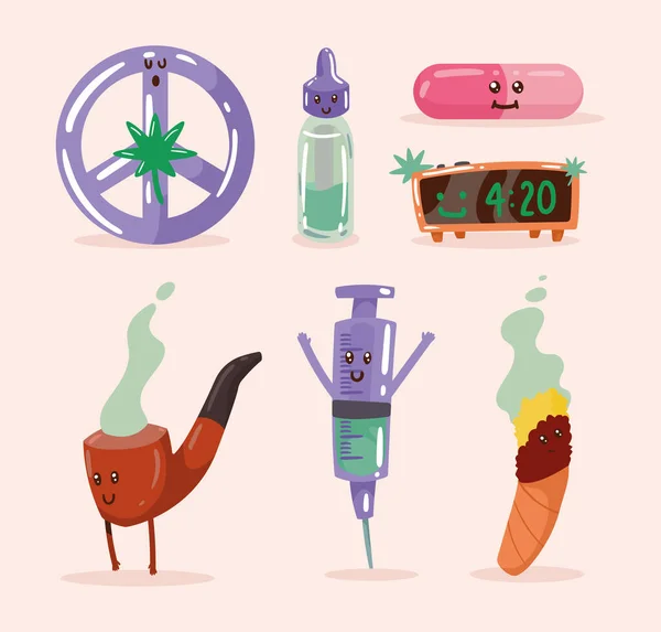 Seven cannabis drug icons — стоковый вектор
